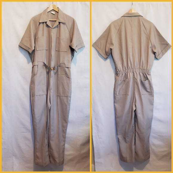 Vintage Other - Vintage 70s Leisure Suit Zip Up Poly Jumpsuit 44 R